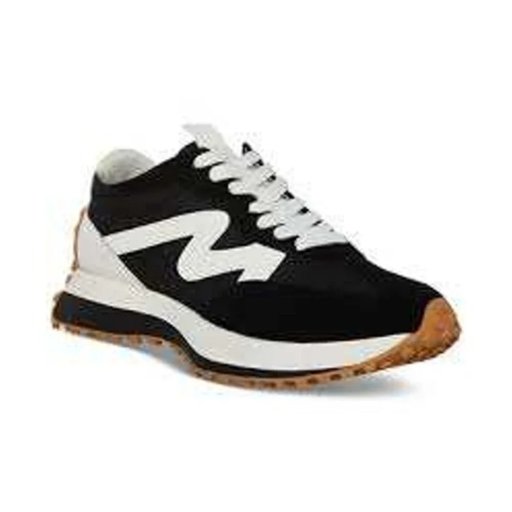 Steve Madden Campo Black White Suede Nylon Low Top Fashion Sneakers -‎ Size 7M
